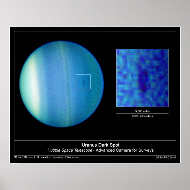 Der dunkle Fleck auf dem Planeten Uranus vom Hubbl Poster (Vorne)