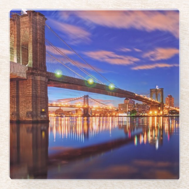 Der East River, Brooklyn-Brücke, Manhattan Glasuntersetzer (Vorderseite)