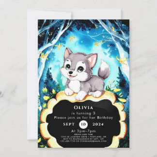 Der einfache KinderWolf zum Geburtstag Einladung