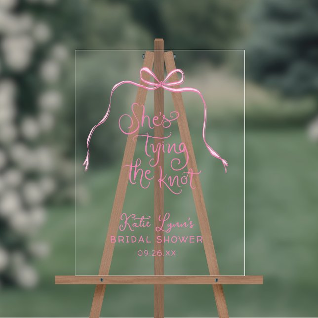 Der einfache rosa Bow, der das Brautparty des Knot Acrylschild (Shown on an 18" x 24" sign)