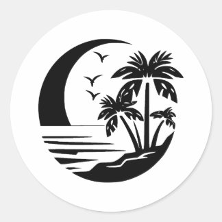 Der einfache Strand | Eleganz in Schwarz und Weiß Runder Aufkleber