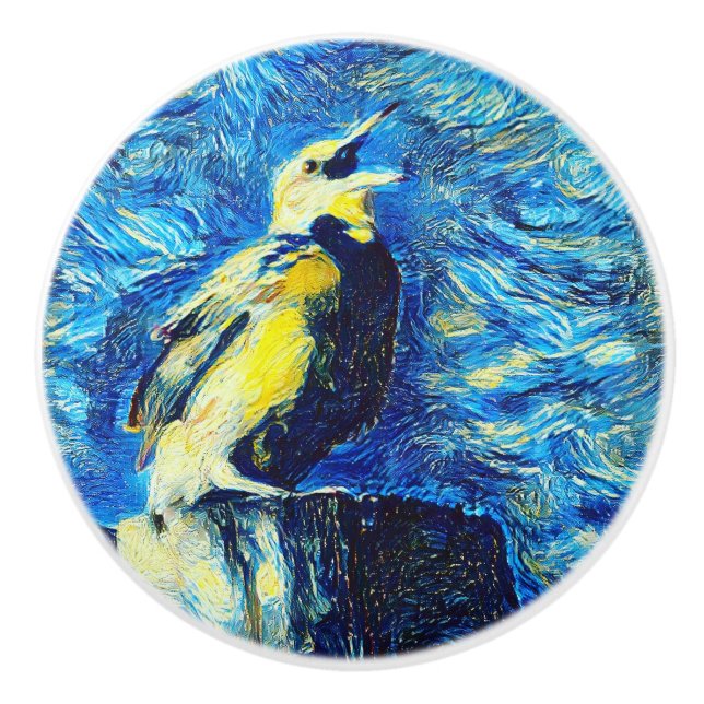 Der einsame Vogel-VanGogh-Stil Keramikknauf (Vorderseite)