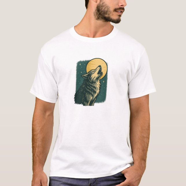 Der einsame Wolf heult auf dem Mond T-Shirt (Vorderseite)
