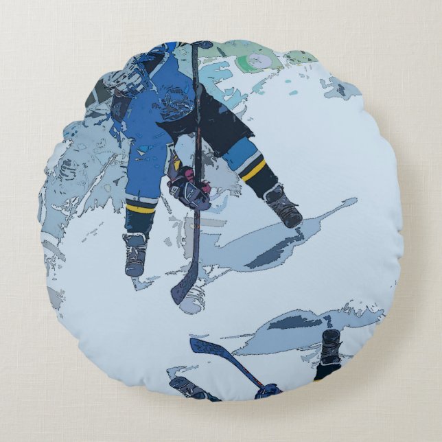 Der Eishockeyspieler Rundes Kissen (Vorderseite)