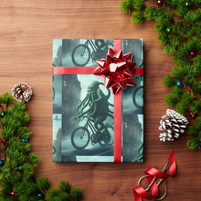 Der Eldritch-Radfahrer Cthulhu fährt ein Bike Geschenkpapier (Feiertagsgeschenk)