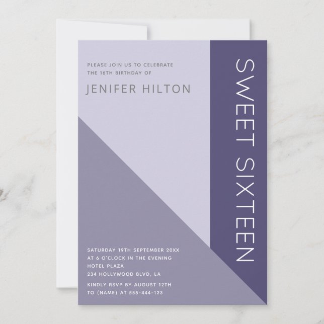 Der elegante Farbblock 16 . Geburtstag Einladung (Vorderseite)