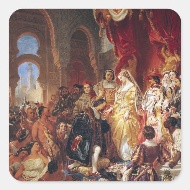 Der Empfang von Christoph Kolumbus Quadratischer Aufkleber (Vorderseite)