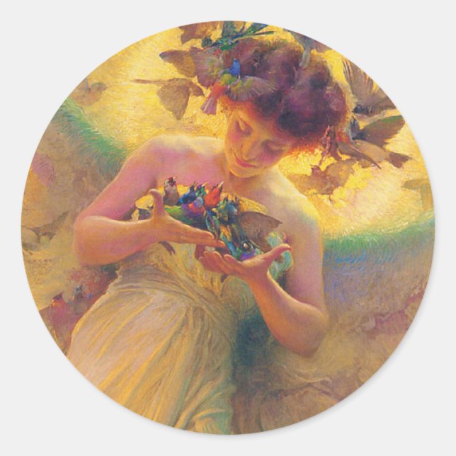 Der Engel der Vögel Runder Aufkleber (Vorderseite)