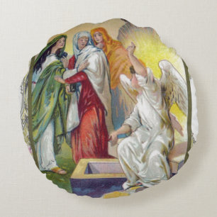 Der Engel erzählt den Frauen, dass Christus aufges Rundes Kissen