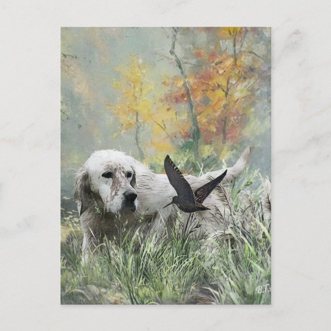 Der englische Setter , die Jagdsaison für Holzhack Postkarte (Vorderseite)