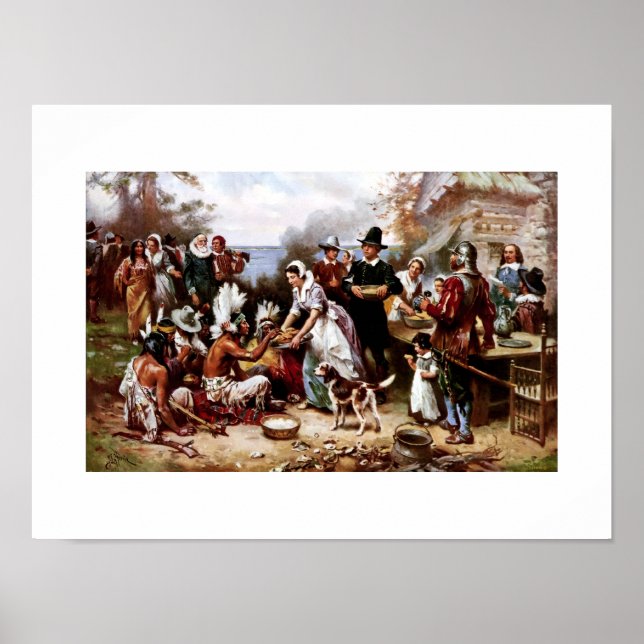 Der erste Erntedank 1621. Fine Art Poster (Vorne)