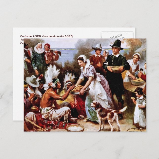 Der erste Erntedank, 1621. Postkarten (Vorne/Hinten)