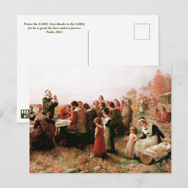 Der erste Erntedank in Plymouth Postkarte (Vorne/Hinten)