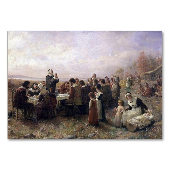 Der erste Erntedank in Plymouth von Brownscombe Tischnummer (Vorderseite)