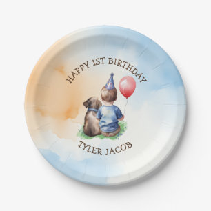 Der erste Geburtstag des personalisierten Jungen Pappteller