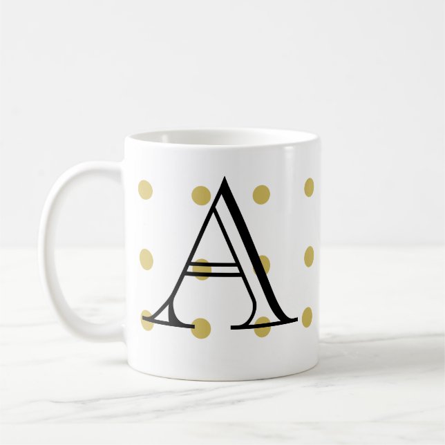 Der erste Goldpolka-Punkt, trendy, modern, Kaffeetasse (Links)