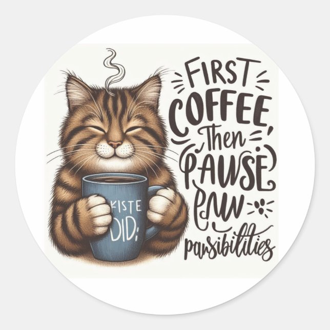 Der erste Kaffee dann die Pflastersteine Runder Aufkleber (Vorderseite)