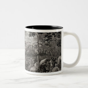Der erste Kampf des Stierlaufs Zweifarbige Tasse
