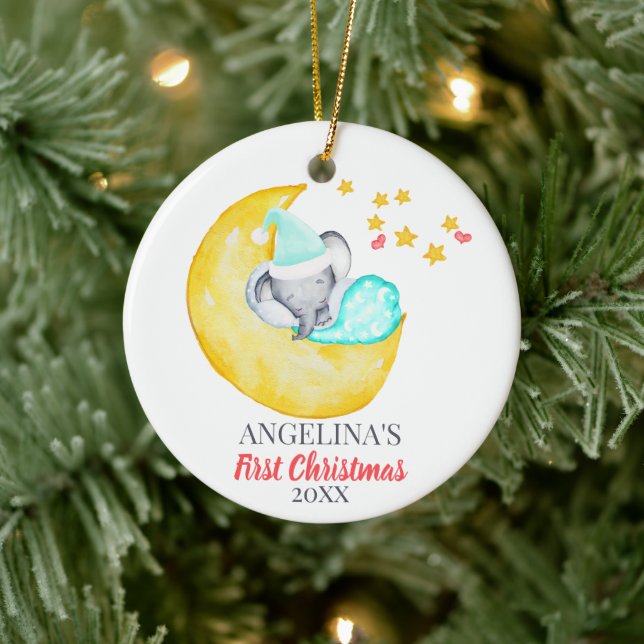 Der erste Niedliche Elefant des Babys auf dem Mond Keramik Ornament (Baum)