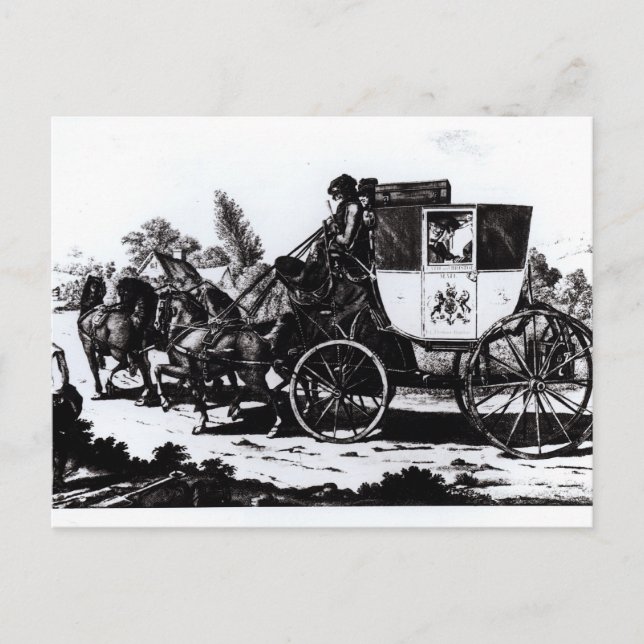 Der erste Postwagen, 1784 Postkarte (Vorderseite)