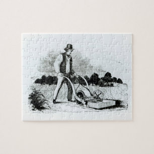 Der erste Rasenmäher (Stich) (b/w Foto)