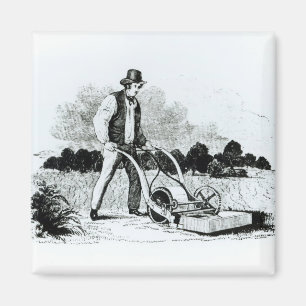 Der erste Rasenmäher (Stich) (b/w Foto) Magnet