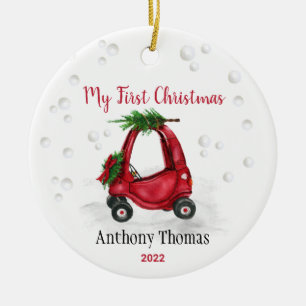 Der erste Red Holiday Toy Truck von Baby  Keramik Ornament