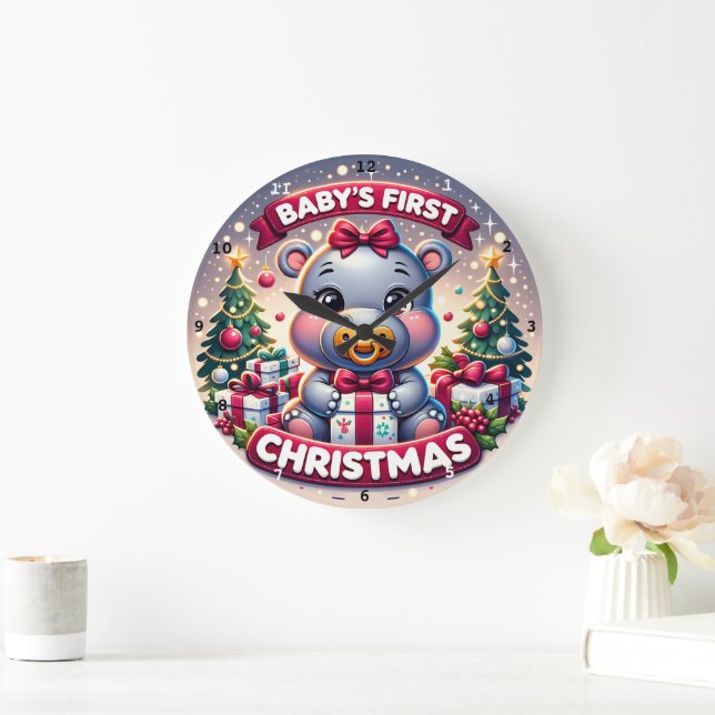 Der erste Weihnachtsfest für ein Baby Große Wanduhr (Zuhause)