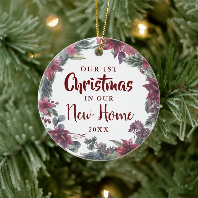 Der erste Weihnachtsfest im neuen Zuhause-Blumenur Keramik Ornament (Baum)