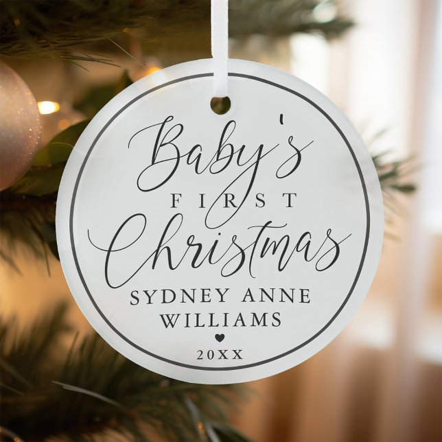 Der erste Weihnachtsweihnachtsweih des Babys - Ind Ornament Aus Glas (Baby's First Christmas Custom Name White Keepsake Glass Ornament)