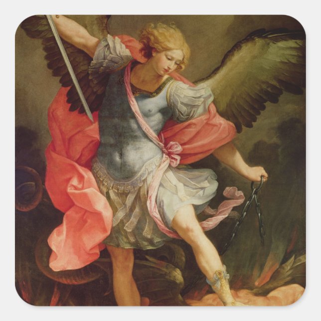 Der Erzengel Michael besiegt Satan Quadratischer Aufkleber (Vorderseite)