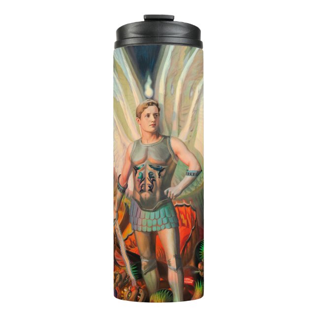 Der Erzengel Michael schlägt den Drachen Thermosbecher (Vorderseite)