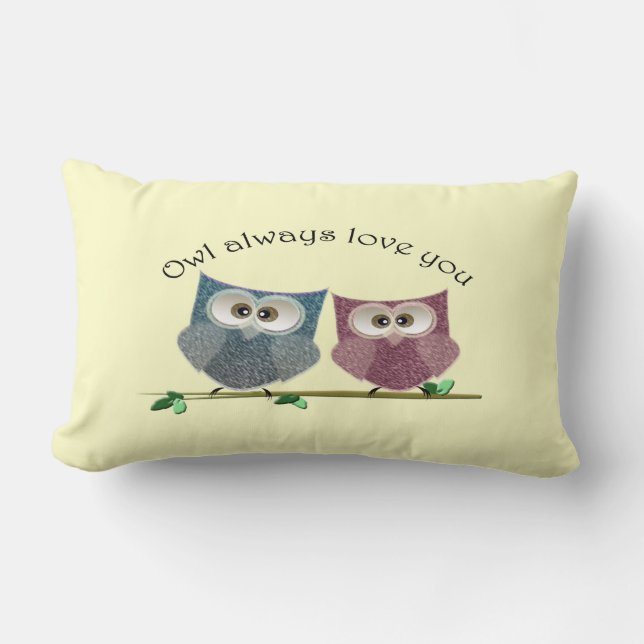 Der Eule Liebe immer Pillow Sie, rosa und Blaue Lendenkissen (Vorderseite)