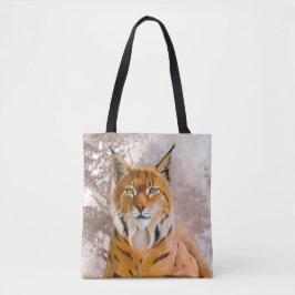 Der eurasische Luchs liegt auf einem Felsen Tasche
