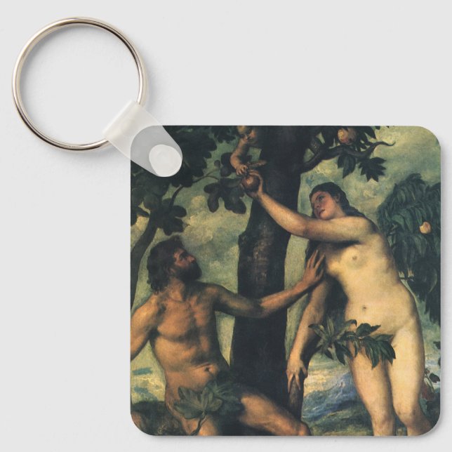 Der Fall des Menschen; Adam und Eva von Tizian Schlüsselanhänger (Vorderseite)