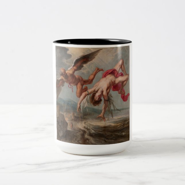 Der Fall Ikarus (von Jakob Peter Gowy) Zweifarbige Tasse (Mittel)