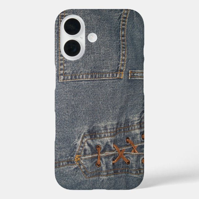 Der Fall mit dem aufgerückten Denim-Telefon iPhone 16 Hülle (Rückseite)