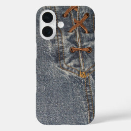 Der Fall mit dem aufgerückten Denim-Telefon iPhone 16 Hülle