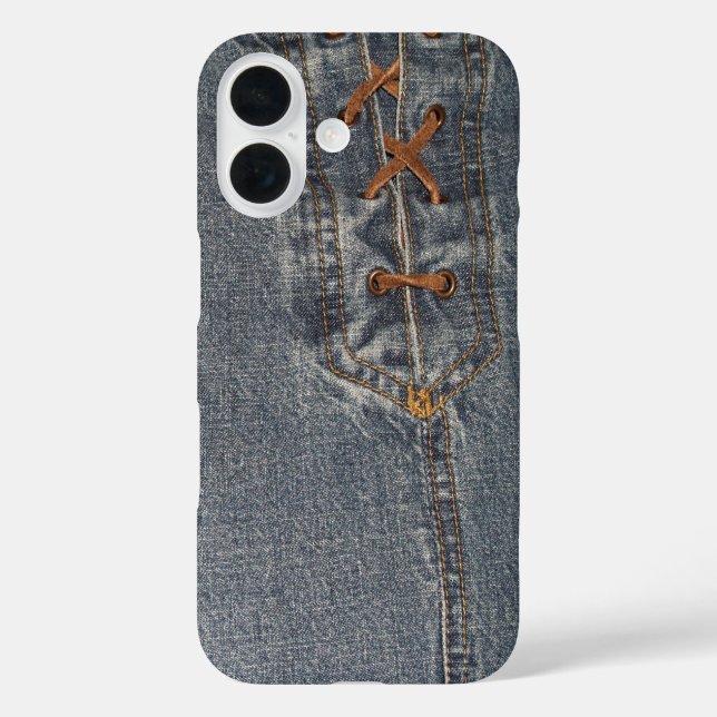 Der Fall mit dem aufgerückten Denim-Telefon iPhone 16 Hülle (Rückseite)