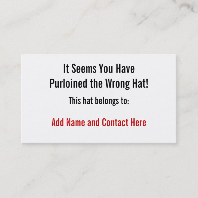 Der falsche Hut Visitenkarte (Vorderseite)