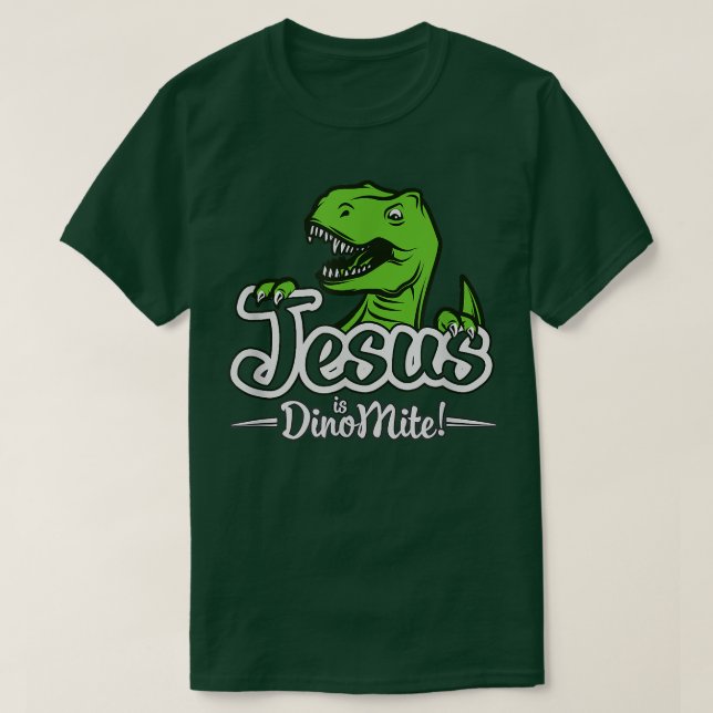 Der farbenfrohe Jesus ist Dino Mite Kids Christlic T-Shirt (Design vorne)