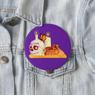 Der farbenfrohe mexikanische Tag des Toten Zuckers Button