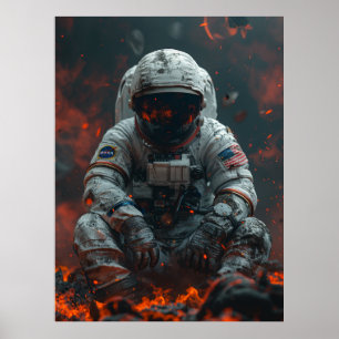 Der faszinierende Astronaut sitzt auf dem Mondplak Poster