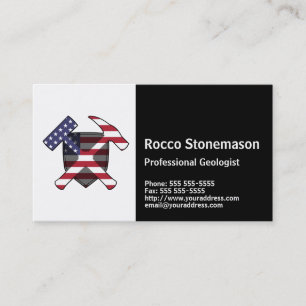 Der Felsen-Hammer-Logo des Geologen mit USA-Flagge Visitenkarte