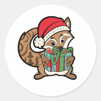 Der festliche Fuchs und sein Geschenk Runder Aufkleber