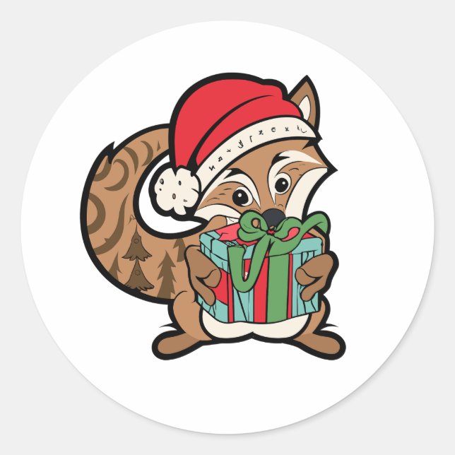 Der festliche Fuchs und sein Geschenk Runder Aufkleber (Vorderseite)