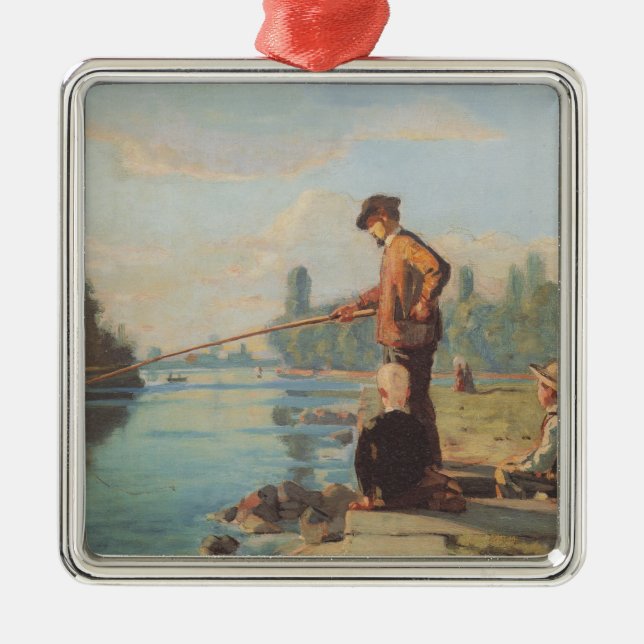 Der Fischer (Angeln im Freien) (Fluss) Ornament Aus Metall (Vorne)