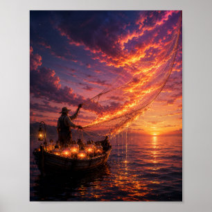 Der Fischer, der Sonnenuntergänge fängt Poster