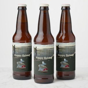 Der Fischer ​ ​ ​ ​ ​ ​. Glückliches Angeln Bierflaschenetikett