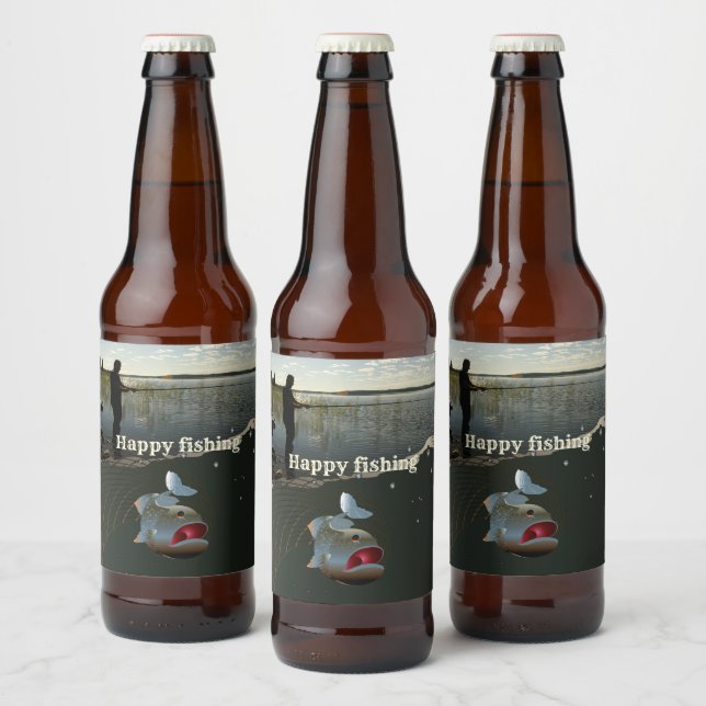Der Fischer ​ ​ ​ ​ ​ ​. Glückliches Angeln Bierflaschenetikett (Flaschen)